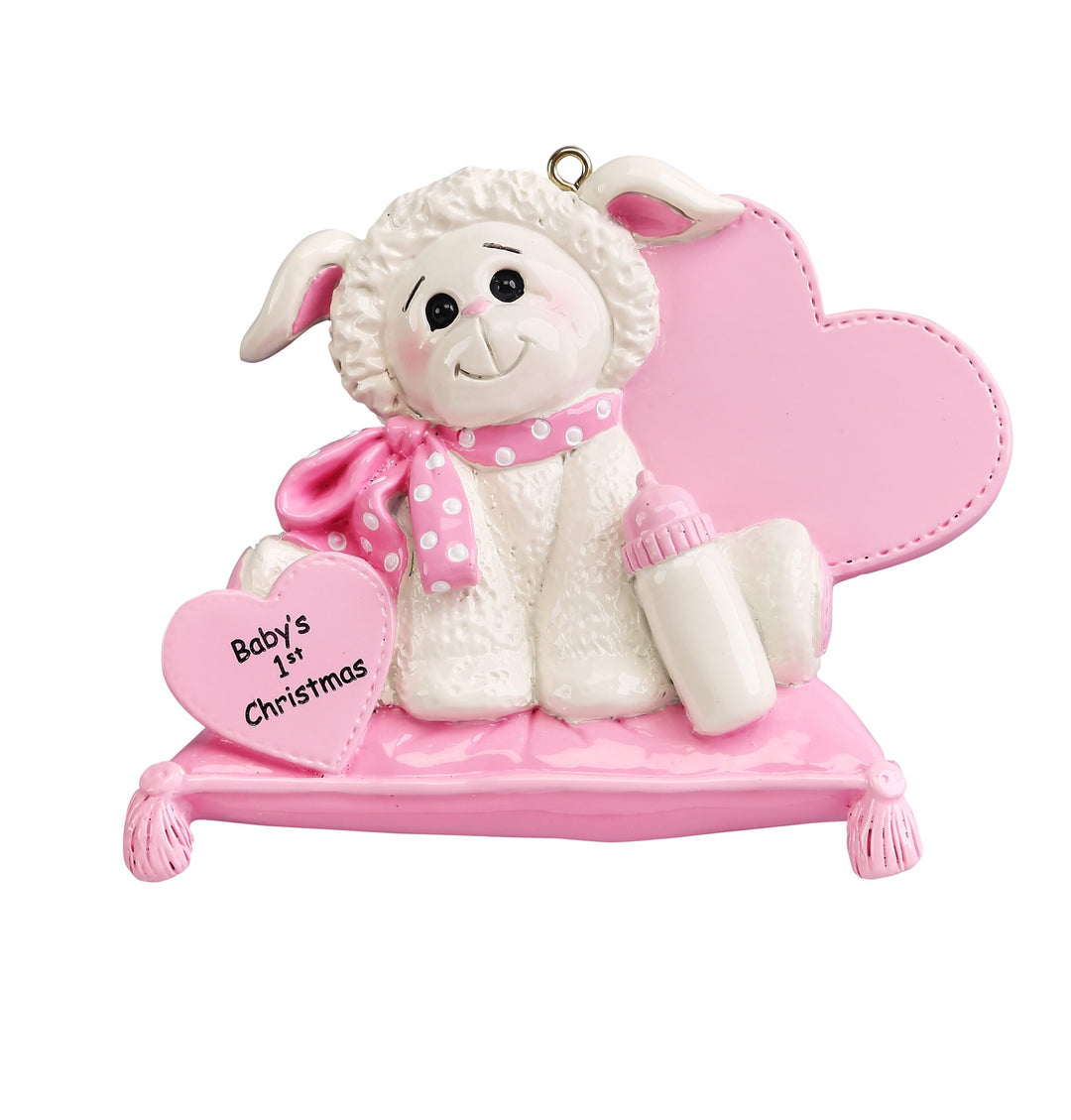 Lamb Baby Pink Personalised Christmas Ornament