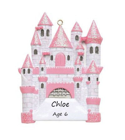 Fairytale Castle Pink Personalised Christmas Ornament