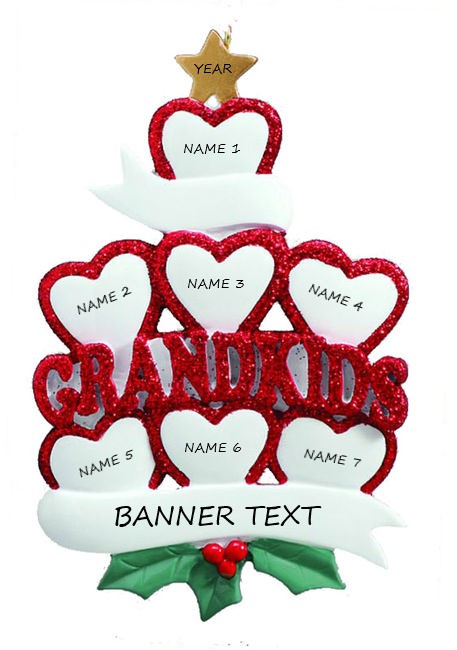 Grandkid Hearts 7 Personalised Christmas Ornament
