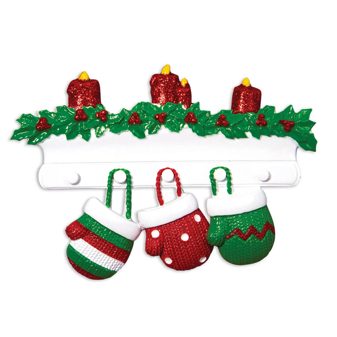 Red & Green Mitt Family 3 Personalised Christmas Ornament