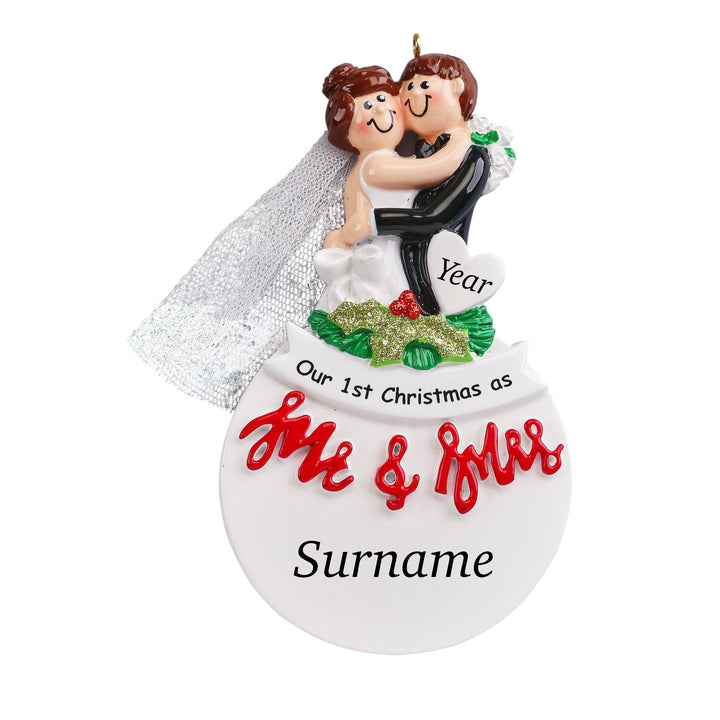 Personalised Mr and Mrs Christmas tree decoration