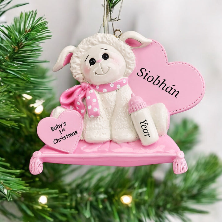 Lamb Baby Pink Personalised Christmas Ornament