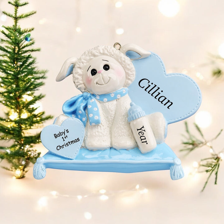 Lamb Baby Blue Personalised Christmas Ornament