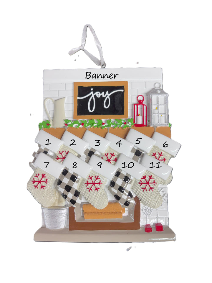 Fireplace Mantle Family 11  Personalised Christmas Ornament