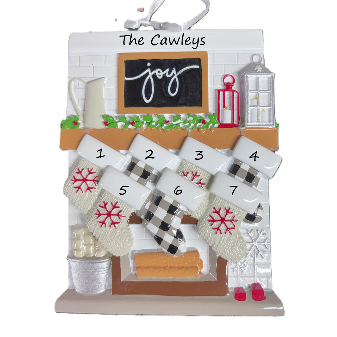 Fireplace Mantle Family 8 Personalised Christmas Ornament