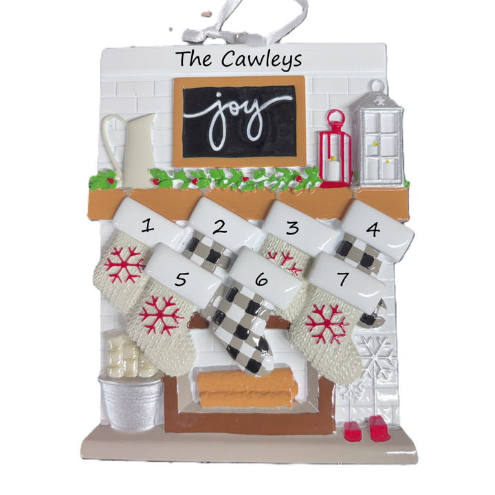 Fireplace Mantle Family 8 Personalised Christmas Ornament