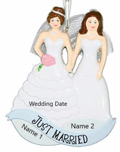 Same Sex Couple Women In Dresses Personalised Christmas Ornament