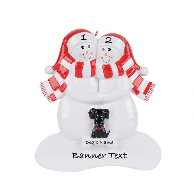 SNOW Couple with Black Dog Personalised Christmas Ornament