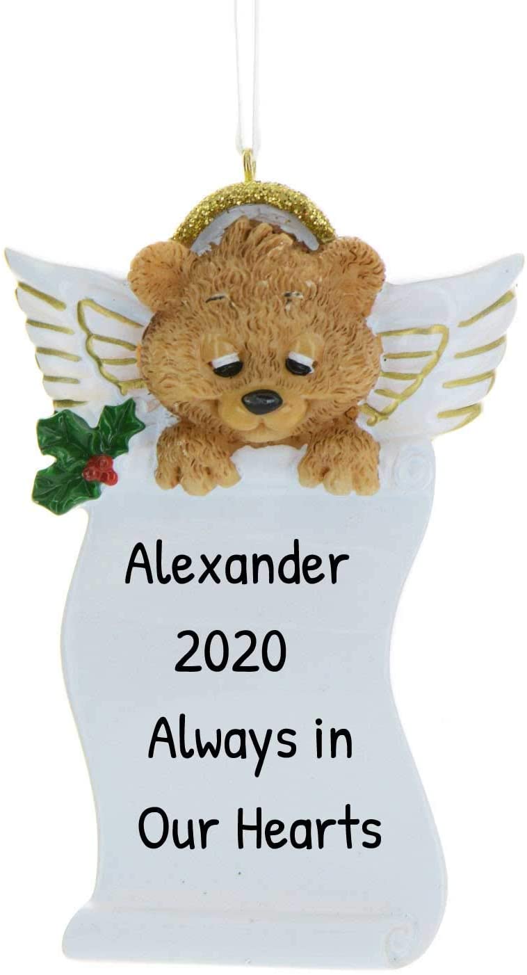 Angel bear scroll personalised Christmas ornament