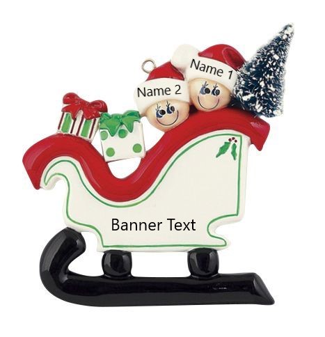 Sleigh Couple Family 2 Personalised Christmas Ornament