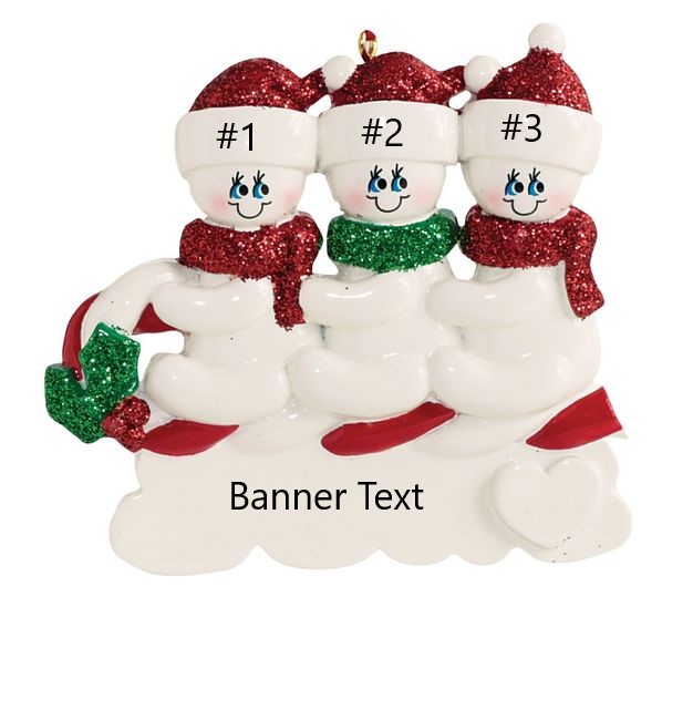 Snowmen Toboggan 3 Personalised Christmas Ornament