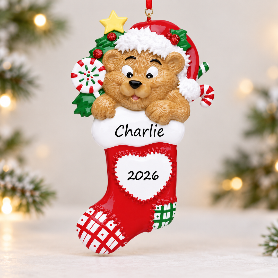 Bear Heart Stocking Personalised Christmas Ornament