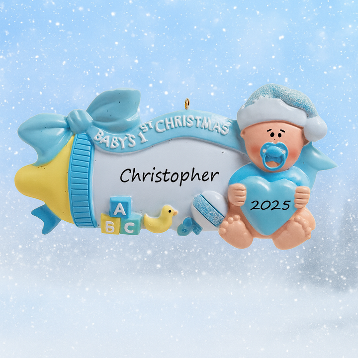 Baby Bottle Blue Personalised Christmas Ornament