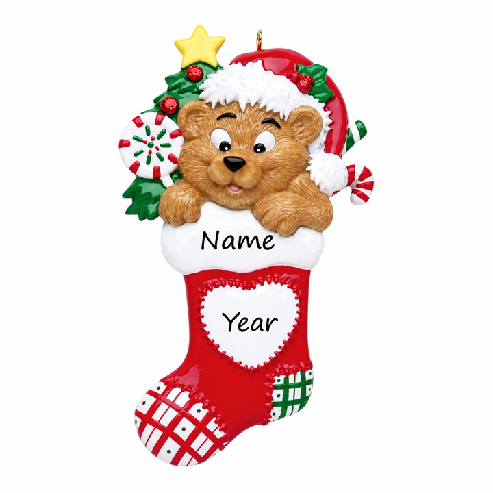 Bear Heart Stocking Personalised Christmas Ornament
