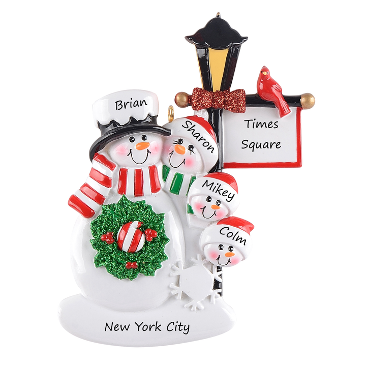 Lamp Post Family 4 Personalised Christmas Ornament