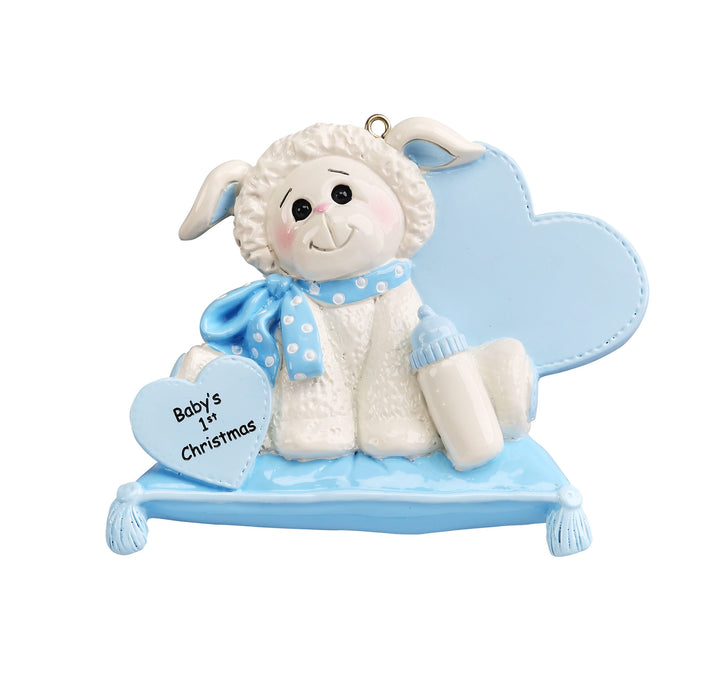 Lamb Baby Blue Personalised Christmas Ornament