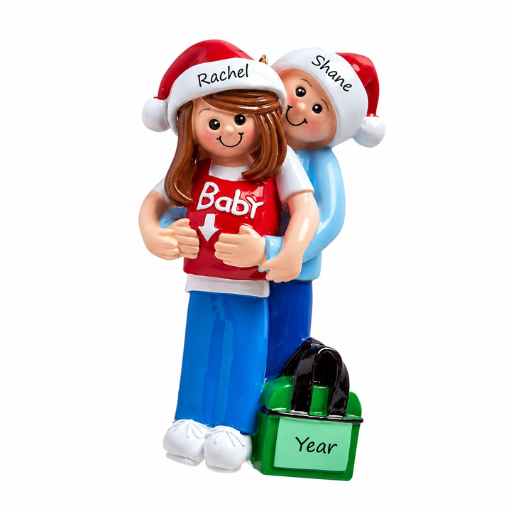 Waiting For Baby Couple - Personalised Christmas Ornament (Brown)