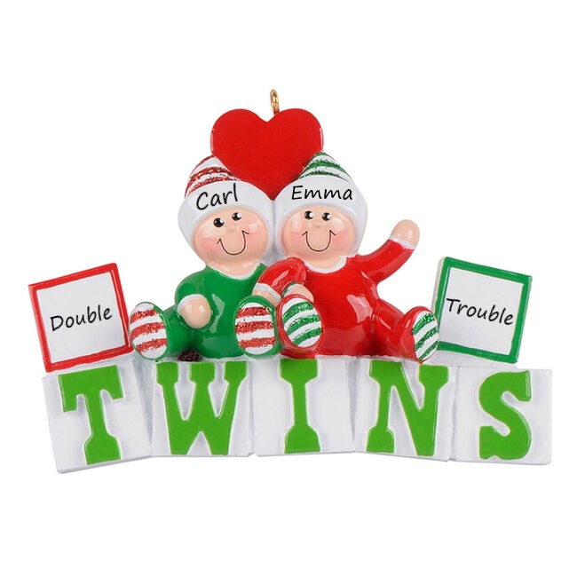 Neutral Twins Personalised Christmas Ornament