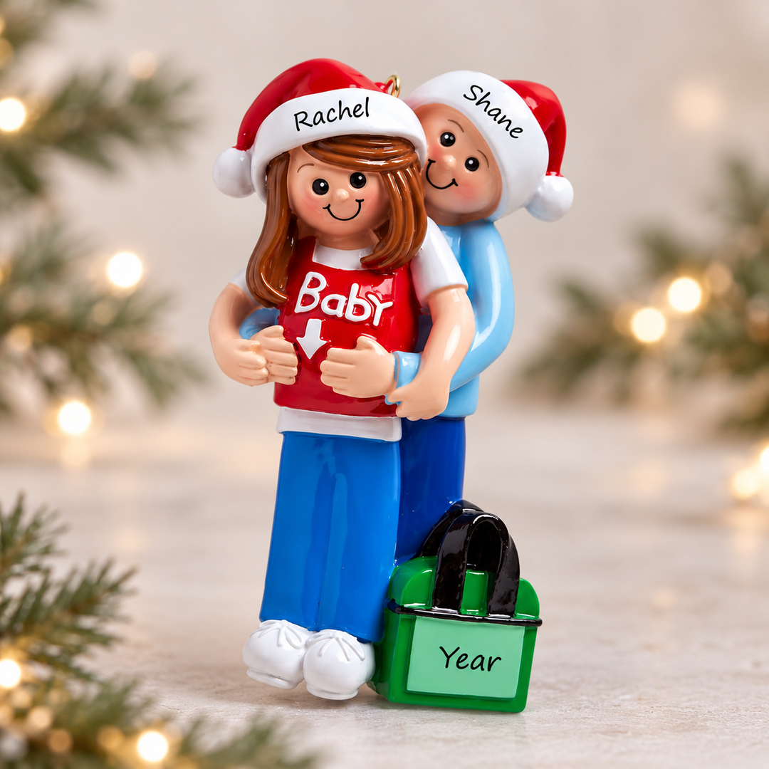 Waiting For Baby Couple - Personalised Christmas Ornament (Brown)