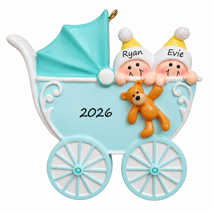 Baby Pram Twins Personalised Christmas Ornament