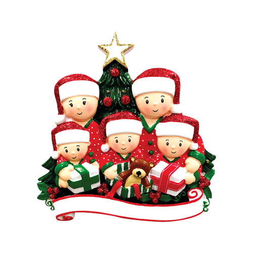 PX Opening Presents Family 5 Personalised Ornament