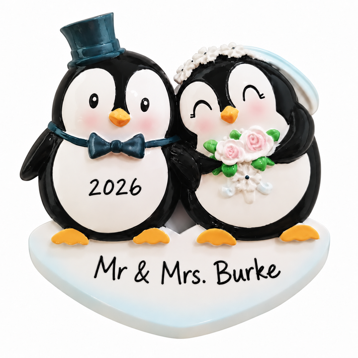 PX  Wedding Couple Penguins Personalised Christmas ornament