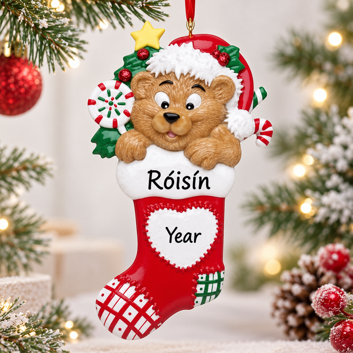 Bear Heart Stocking Personalised Christmas Ornament