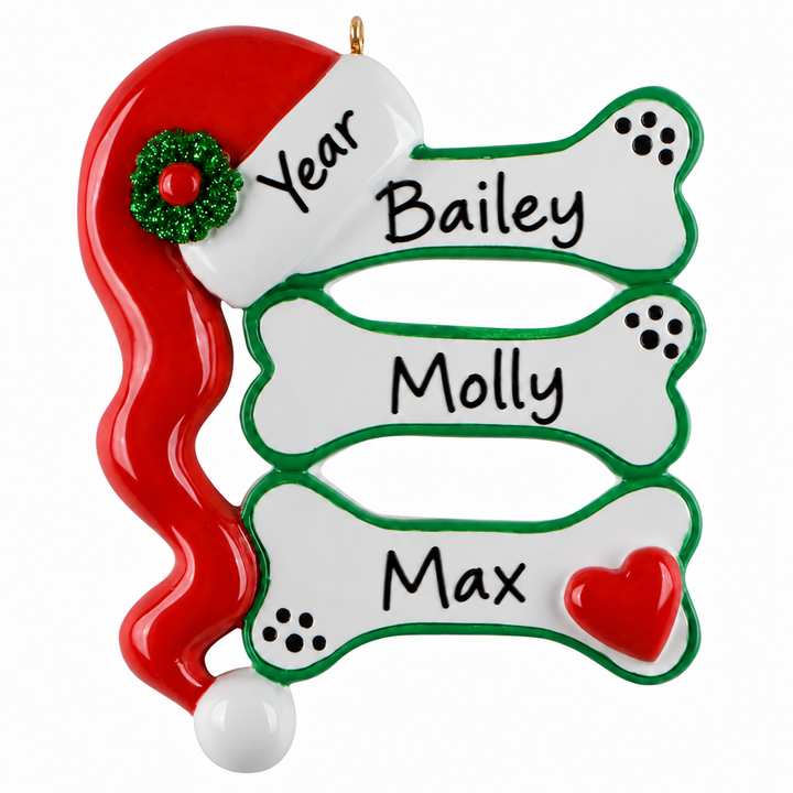 Santa Triple Dog Bone - personalised