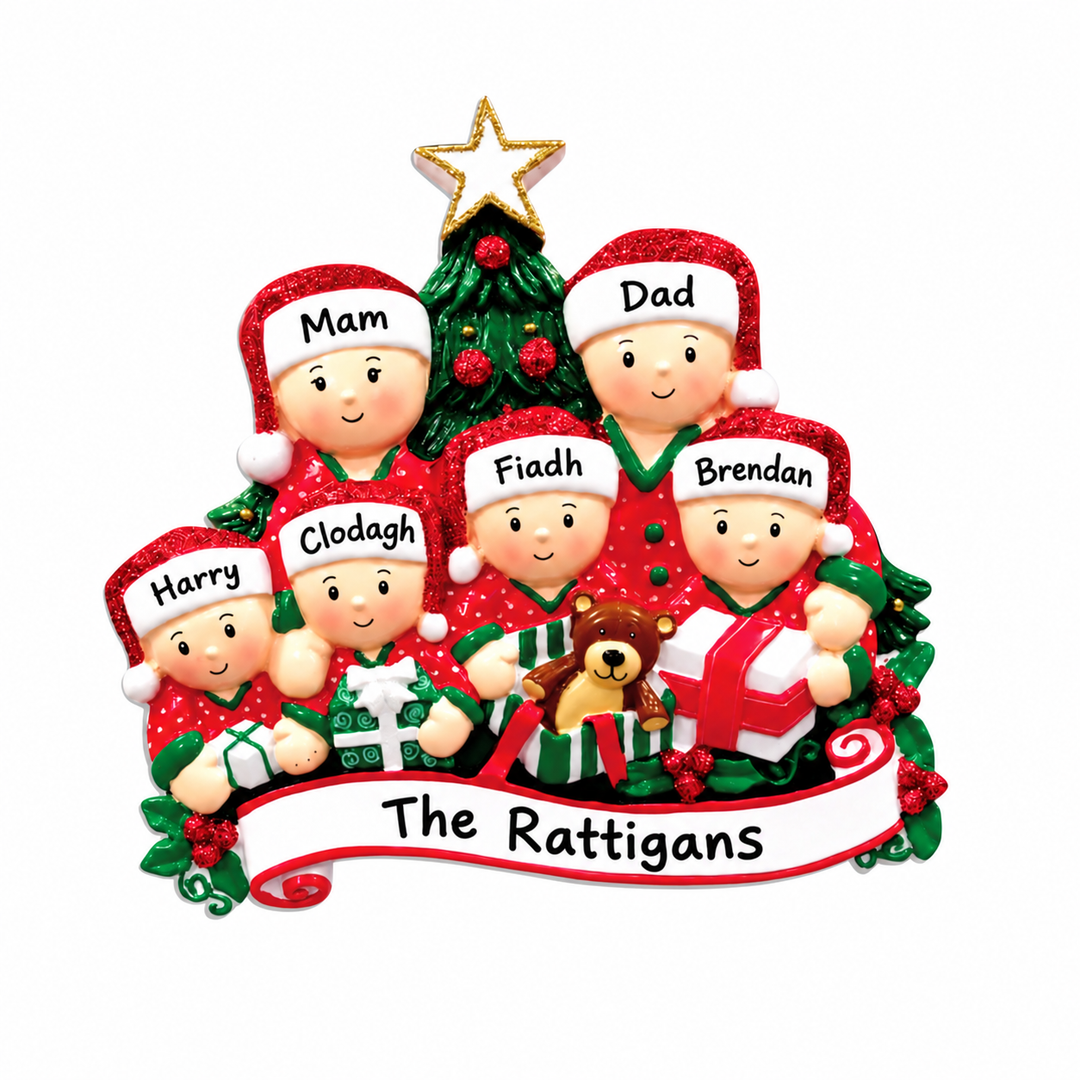 PX Opening Presents Family 6 Personalised Ornament