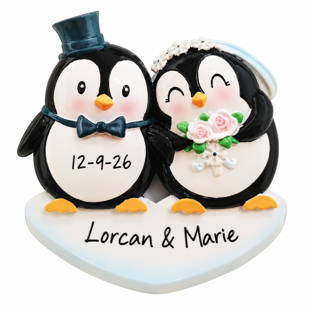 PX  Wedding Couple Penguins Personalised Christmas ornament