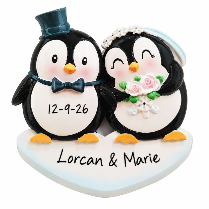 PX  Wedding Couple Penguins Personalised Christmas ornament