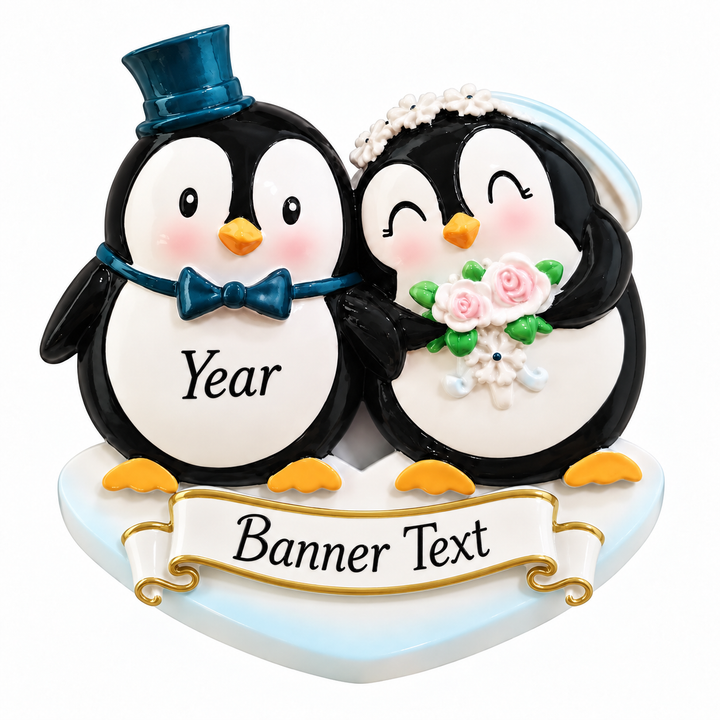 PX  Wedding Couple Penguins Personalised Christmas ornament