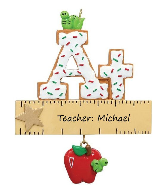 A+ Ruler Teacher Personalised Christmas Ornament