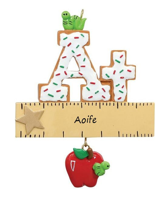 A+ Ruler Teacher Personalised Christmas Ornament