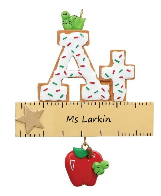 A+ Ruler Teacher Personalised Christmas Ornament