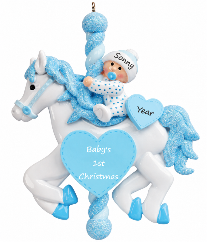 Baby Carousel Blue Personalised Christmas Ornament