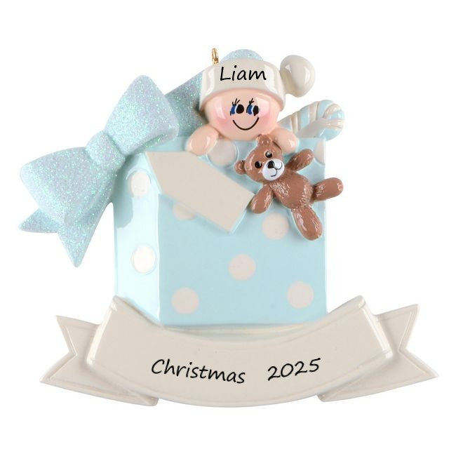Baby Gift Box Blue Personalised Christmas Ornament