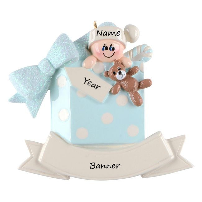 Baby Gift Box Blue Personalised Christmas Ornament