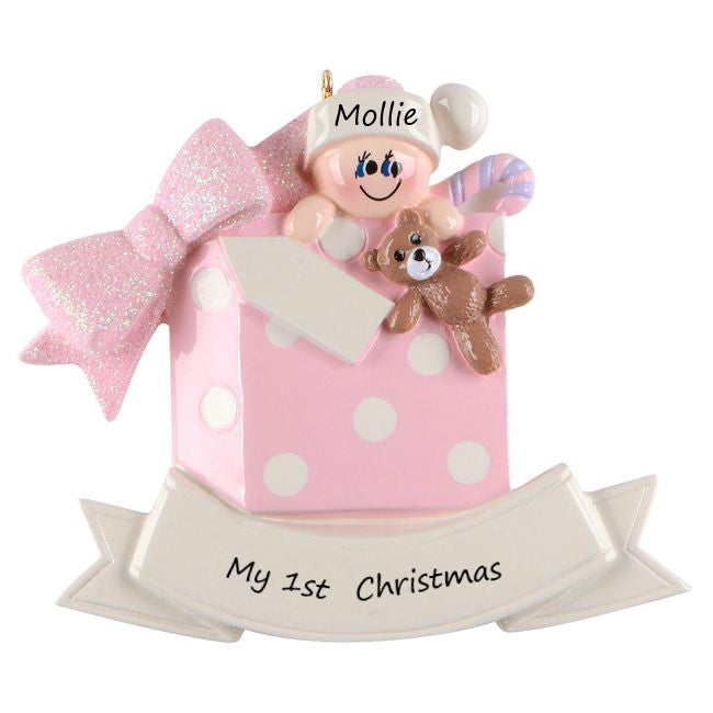 Baby Gift Box Pink Personalised Tree Decoration