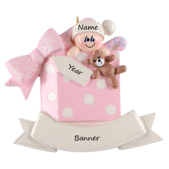 Baby Gift Box Pink Personalised Tree Decoration