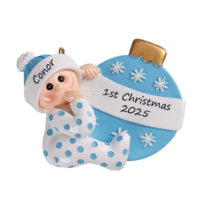 Baby with ornament Blue Personalised Christmas Ornament