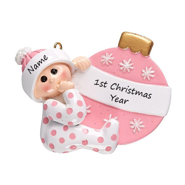Baby with ornament Pink Personalised Tree Decoration