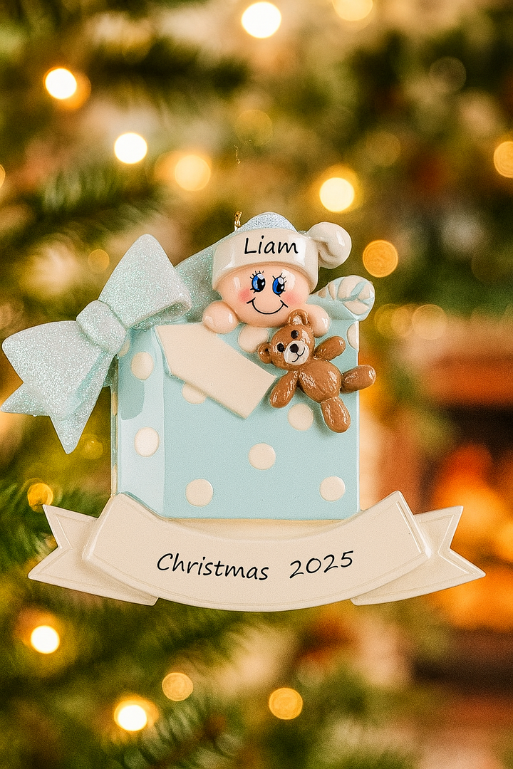 Baby Gift Box Blue Personalised Christmas Ornament