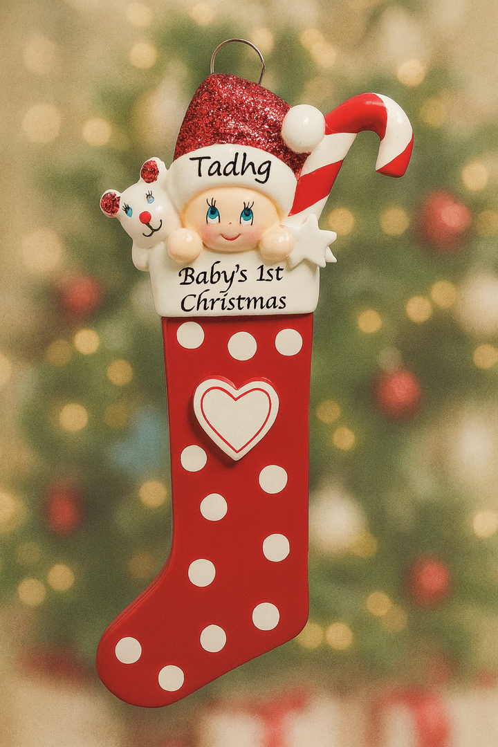 Baby Long Stocking Red Personalised Christmas Ornament