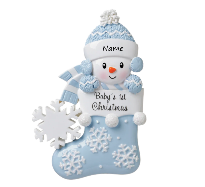 PX Baby in Stocking Blue Personalised Christmas Ornament