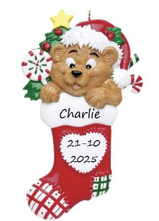 Bear Heart Stocking Personalised Christmas Ornament