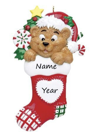 Bear Heart Stocking Personalised Christmas Ornament
