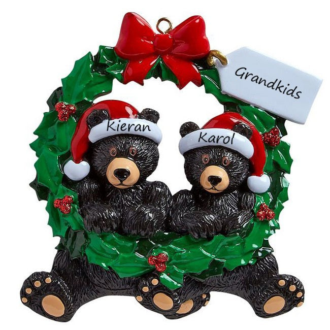 Black Bears in Wreath (2) Personalised Christmas Ornament