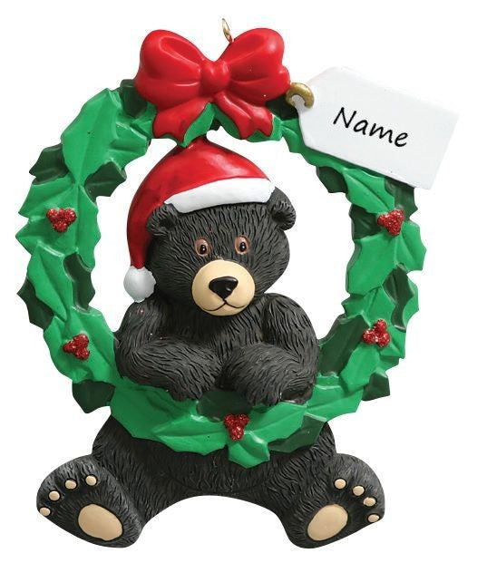 Black Bear Wreath Personalised Christmas Ornament