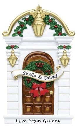 Brown Holly Door Personalised Christmas Ornament